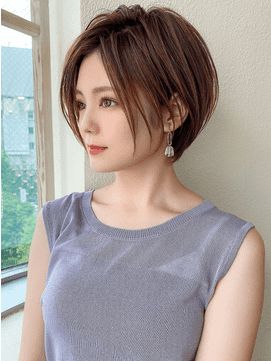 ひし形ボブ前髪あり50代ヘアスタイルひし形ミディアム面長丸顔ショートも Hair Recipe